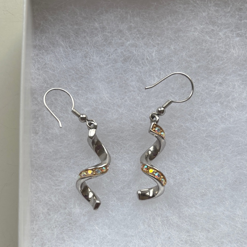 Silver Twisted Earrings with Gold Highlights